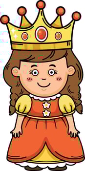illustration of cute children characters with queen costume outline white on background vector