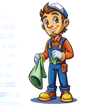 Male Cleaning Service Worker Cartoon Illustration - Housekeeping Concept vector