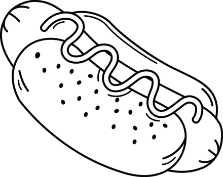 illustration of hot dog with mustard colorful outline white on background vector