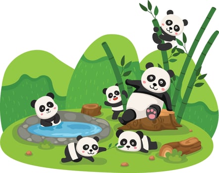 cute cartoon panda character on white background illustration vector