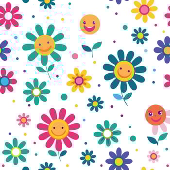 smiling flowers and smiling faces on a white background vector