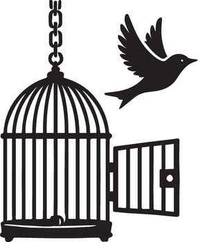 Bird flying from open birdcage vector