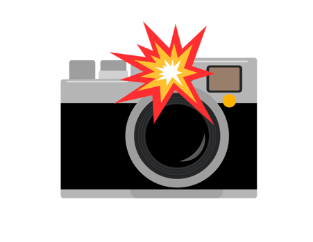 Classic profession black, silver casing camera flat icon with its flash going off png