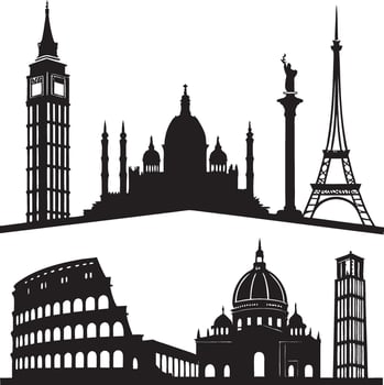 Silhouette of Legendary Landmarks Around the World vector