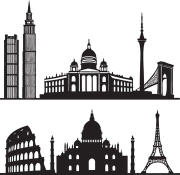 Silhouette of Iconic Global Landmarks vector
