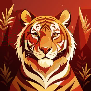 Majestic Tiger Illustration in a Vibrant Jungle Setting vector