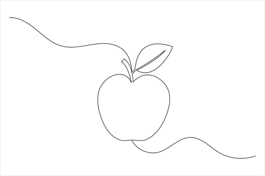 Apple fruits line art drawing of isolated continuous outline icon vector