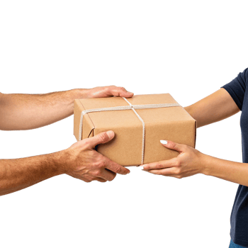 Gift or package exchange between male and female hands transparent background png