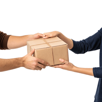 Courier hands delivering a parcel to a recipient transparent background png
