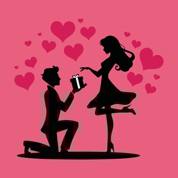 Happy Valentine Day Couple Proposing under Heart illustration image vector