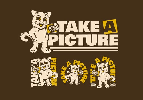 Standing cat character holdin a pocket camera vector