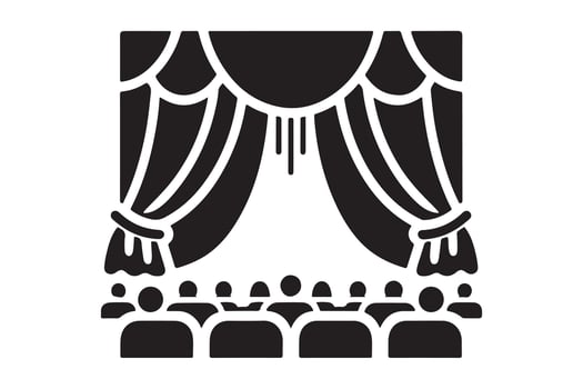 Dramatic Silhouette of Open Theater Curtains, Art vector