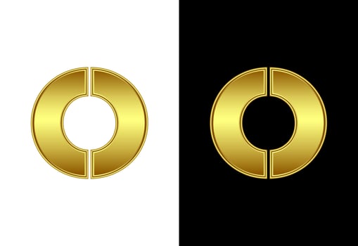 Initial alphabet O in gold color. Graphic alphabet symbol for corporate business identity vector