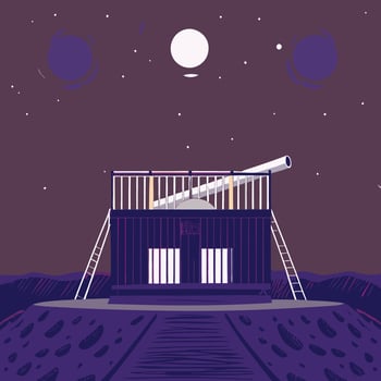 Night Sky Observatory Celestial Exploration on a Cratered Landscape vector