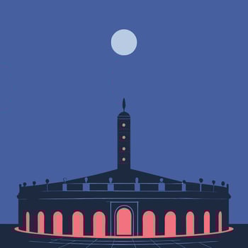 Night Scene Circular Building under a Full Moon vector