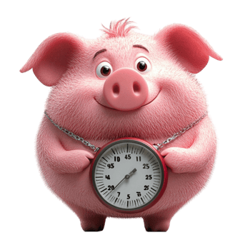 Cartoon Pig Holding a Clock on Transparent Background png