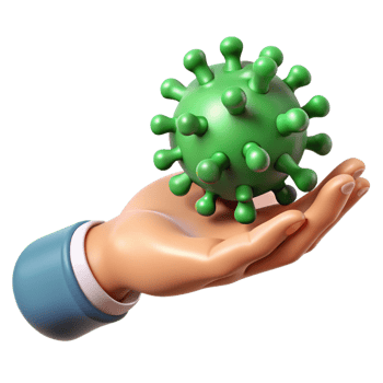 3D Render of a Hand Holding a Green Virus Model png