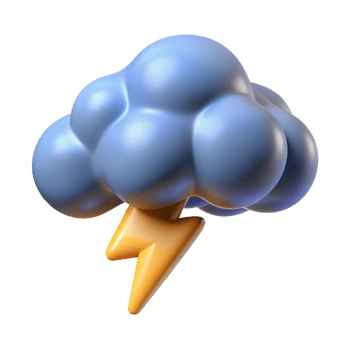3D Render of a Cartoon Cloud with Lightning Bolt png
