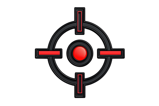 A circular target symbol featuring a central red dot, surrounded by a black ring and red crosshairs. png