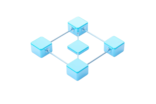 A geometric arrangement of blue blocks connected by lines, forming a network structure. png