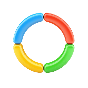 A circular arrangement of colorful segments in blue, red, yellow, and green, resembling a playful and vibrant design. png