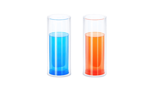 Two cylindrical containers filled with blue and orange liquids. png