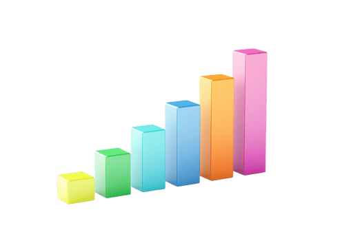 A series of colorful bar charts arranged in ascending order, illustrating growth or progress. png