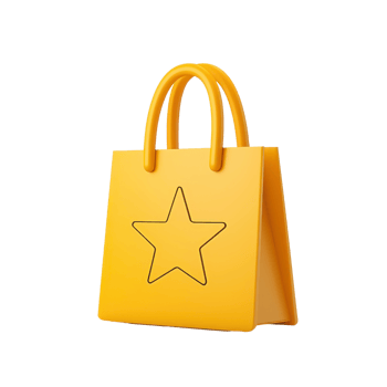 A vibrant yellow bag featuring a star design, showcasing a playful and contemporary style perfect for shopping or gifting. png