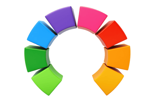 A circular arrangement of colorful blocks, featuring vibrant hues like purple, pink, red, orange, green, and blue in a visually appealing design. png