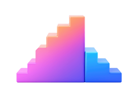A stylized graphic representation of two ascending stair-like structures in gradient colors, symbolizing growth and progression. png