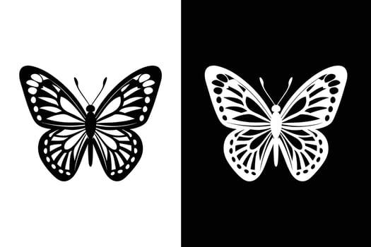 Black butterfly illustration. Silhouette icon isolated on white black background. vector