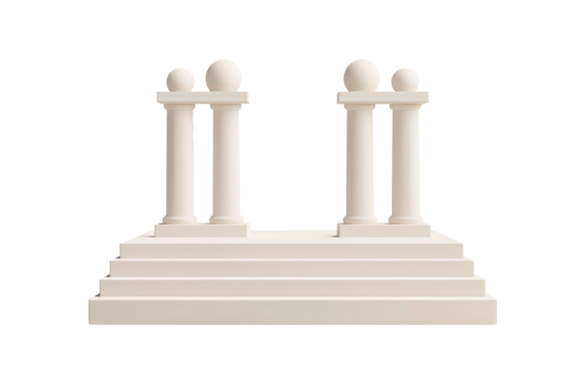 A minimalist sculpture featuring two columns and two spheres atop a tiered base, embodying classical architectural elements. png
