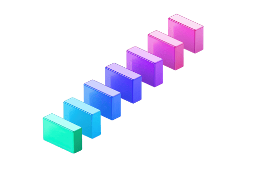 A series of colorful, three-dimensional blocks arranged in a gradient pattern, showcasing vibrant hues from green to pink. png