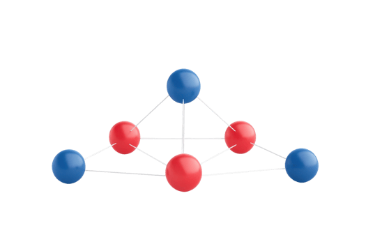 A molecular structure featuring interconnected spheres in blue and red, representing atoms and chemical bonds. png