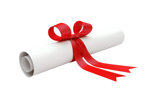 A rolled certificate tied with a red ribbon, symbolizing achievement or celebration. png