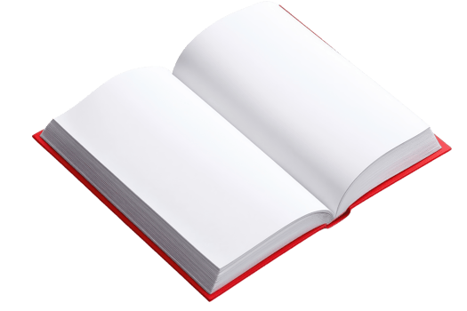 An open book with blank pages, featuring a red spine and edges, inviting content creation and reading exploration. png