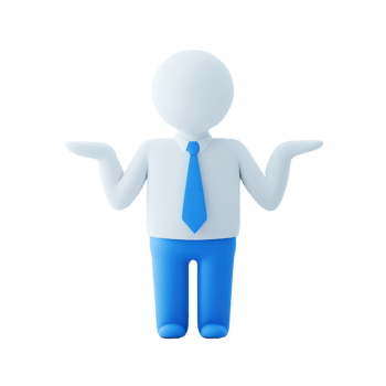 A cartoon figure in a blue tie, standing with arms raised in a shrugging gesture, symbolizing confusion or indecision. png