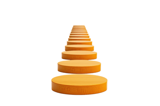 A series of orange, cylindrical objects arranged in a linear perspective, creating a visually striking composition. png