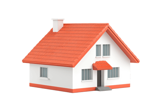 A charming house with a red tiled roof, white walls, and a welcoming front entrance. png