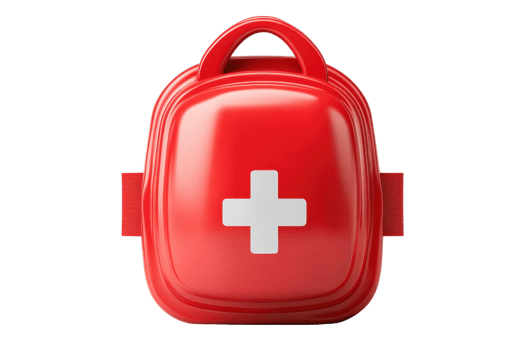 A compact red first aid kit featuring a white cross symbol, designed for easy portability and accessibility in emergencies. png