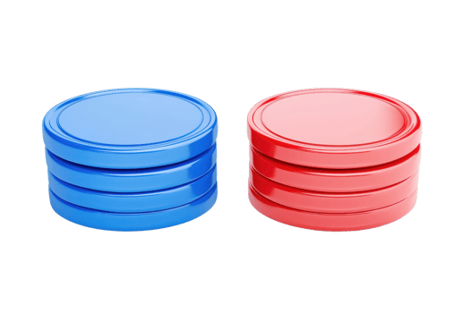 Stacked blue and red circular containers with smooth surfaces, showcasing a vibrant color contrast and a simple design. png