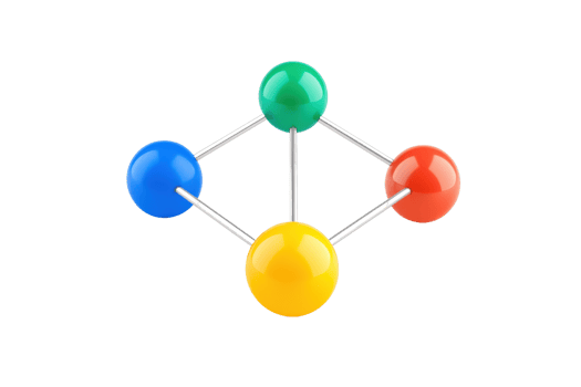 A colorful molecular model featuring four spheres connected by rods, representing atoms and their bonds in a scientific context. png