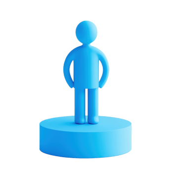 A blue 3D figure representing a person stands on a circular base, showcasing a simple yet modern design. png