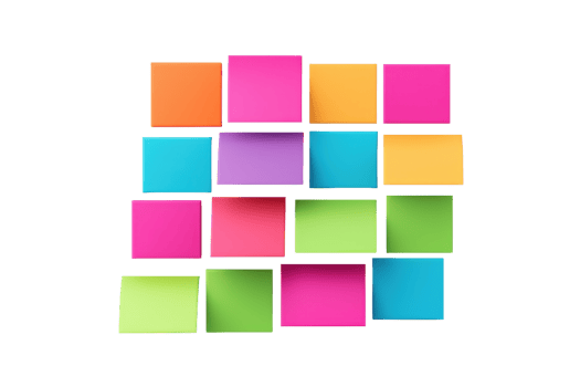 A vibrant arrangement of sticky notes in various colors, showcasing squares in a grid-like pattern. png