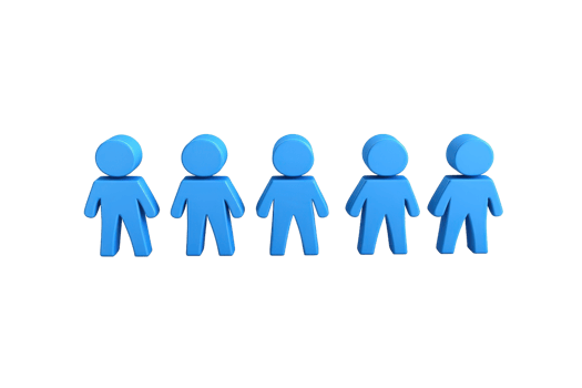 Five blue figures arranged side by side, representing a group of people or community. png