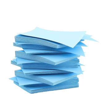 A stack of blue paper sheets with textured edges, arranged neatly. png