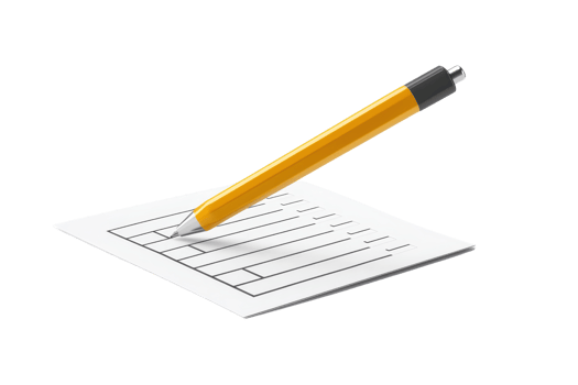 A yellow pen rests on a blank lined paper with clear sections for writing. png