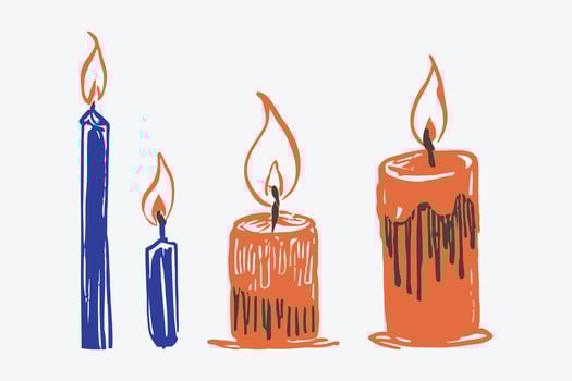 set of blue and red candles illustration with hand drawing sketch doodle style vector