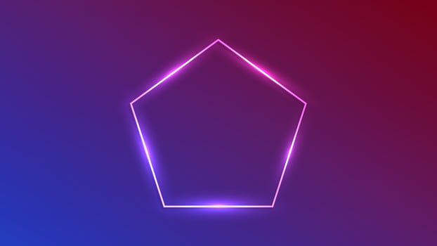 Neon frame in pentagon form with shining effects vector