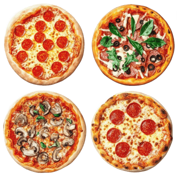 Delicious Pizza Assortment Pepperoni Mushroom Salami Olives png